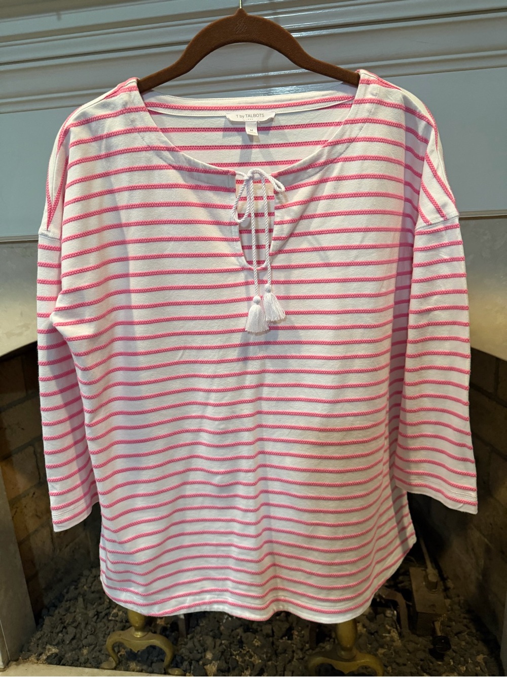 Talbots White and Pink Striped Tassel Tie Top Size Medium